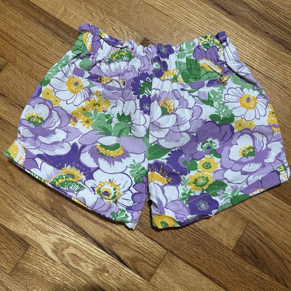Janie & Jack Girls Purple Floral Shorts Lavender Elastic Waist Belted Size 7 - Picture 6 of 6